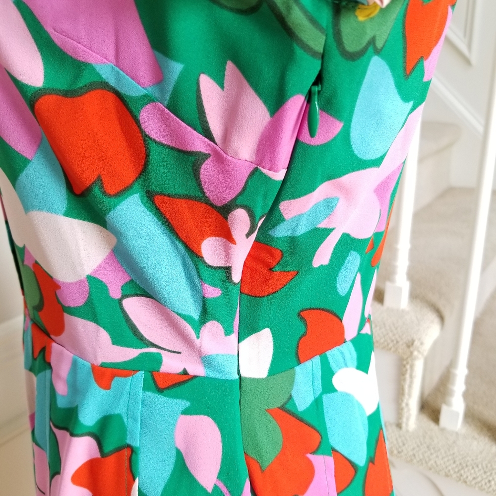 J. Crew Green Multi Floral Print Sleeveless Midi Dress - Picture 3 of 7